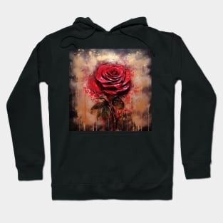 Vibrant Glistening Folk Art Red Rose Hoodie